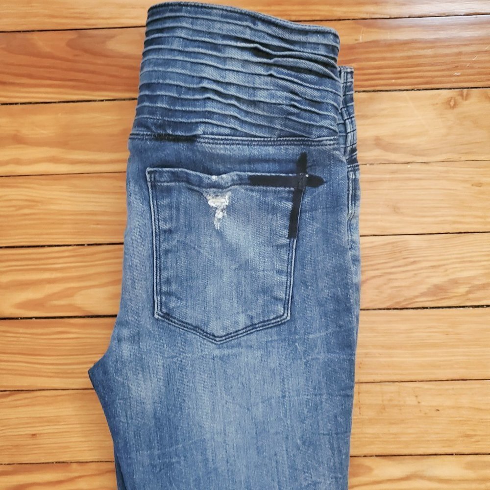 RtA Retro High Rise Pleated Waist Distressed Moto Skinny Jeans Sz 25 - Picture 7 of 10